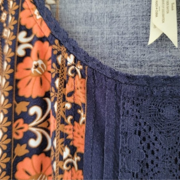Matilda Jane Bohemian Orange and Navy Patterned Crochet Blouse Size Medium - Picture 5 of 11